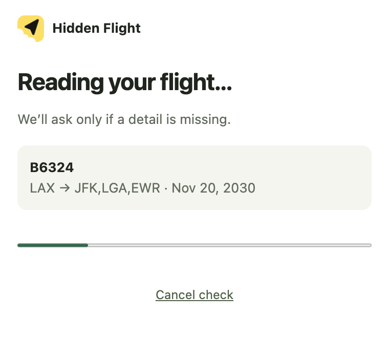 The card while checking: Checking your ticket, looking up the exact flights and current price.